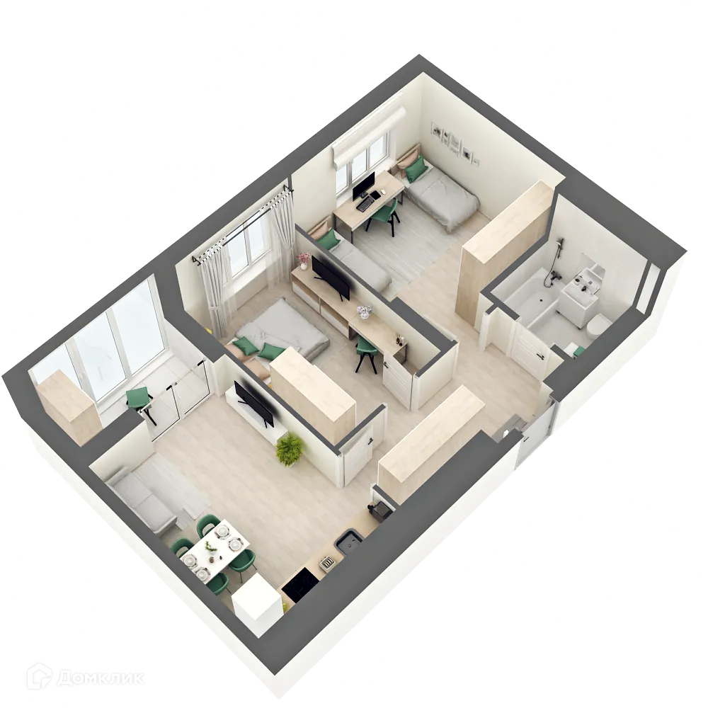 Планировка 2-комнатной квартиры 55.73 м² в ЖК ЛАЙФ, г. Нефтекамск — фото 1