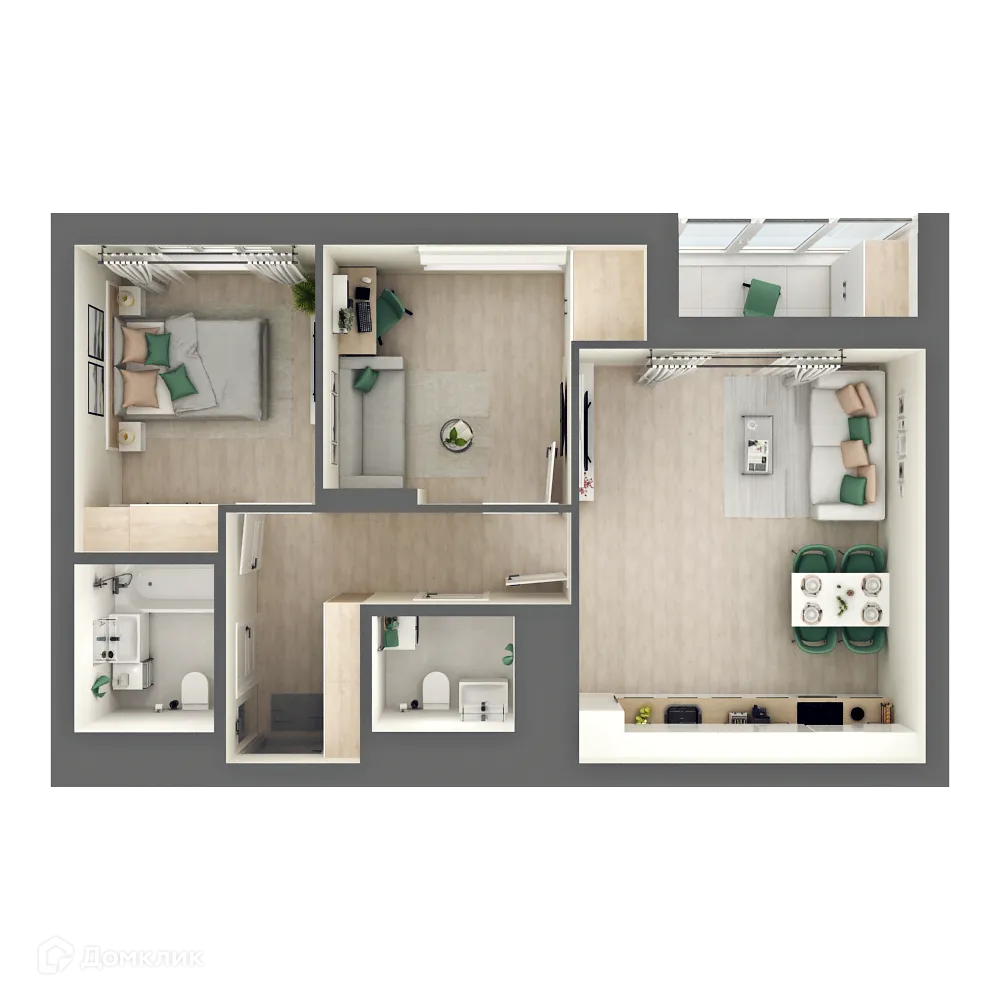 Планировка 2-комнатной квартиры 61.77 м² в ЖК ЛАЙФ, г. Нефтекамск — фото 1