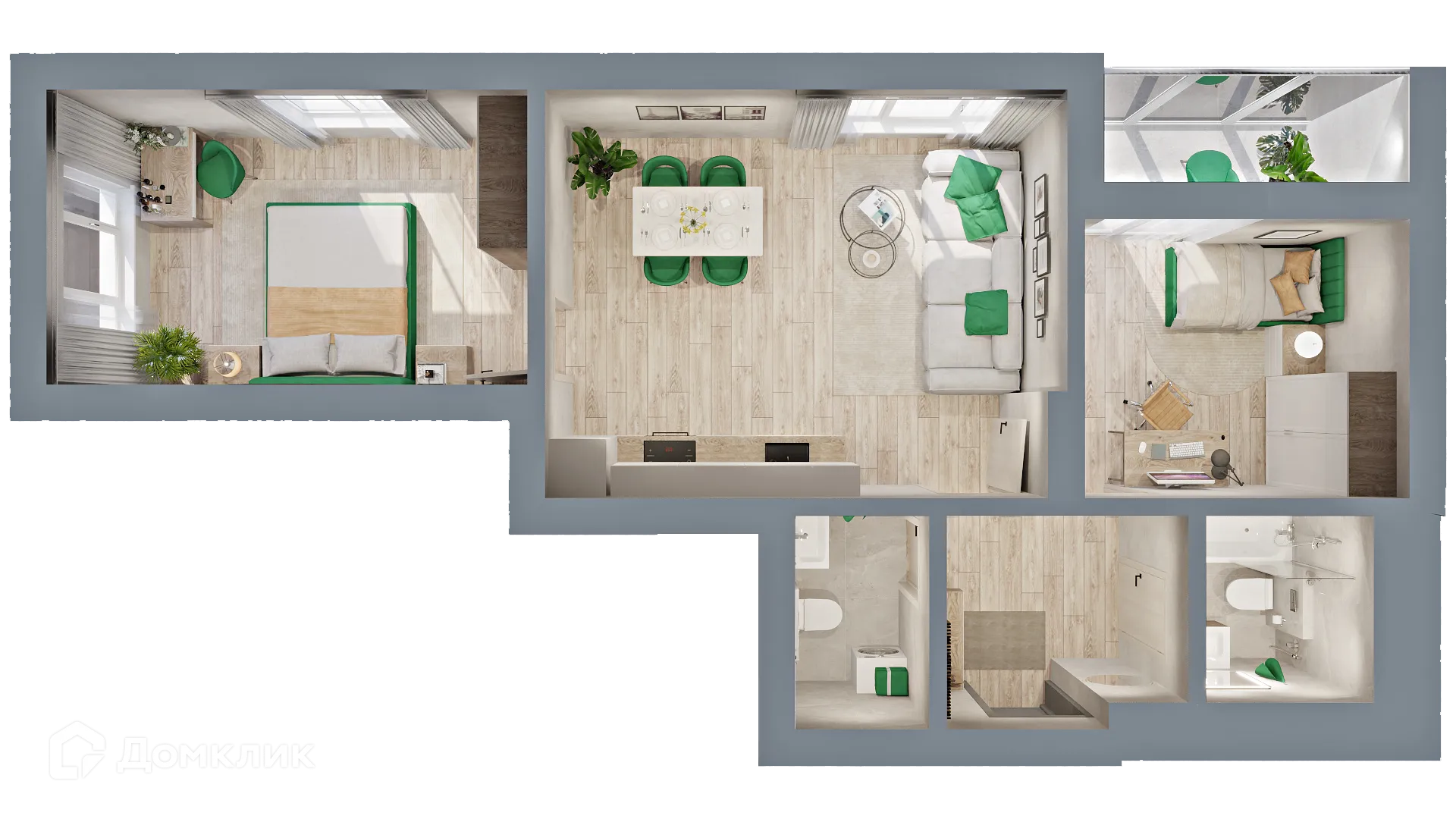 Планировка 2-комнатной квартиры 59.79 м² в ЖК ЛАЙФ, г. Нефтекамск — фото 1