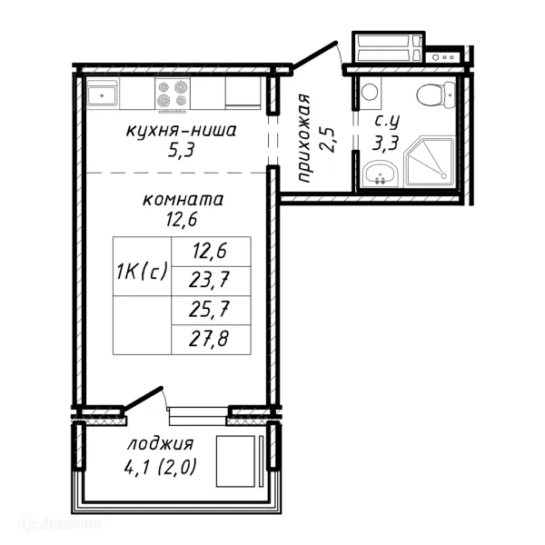 Планировка 1 комн. в ЖК Азимут