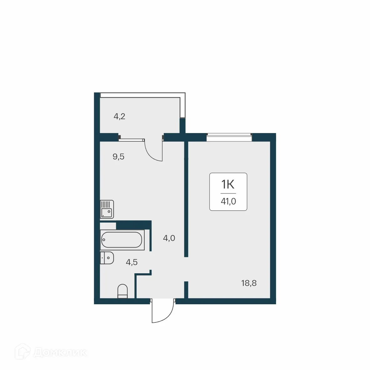 Планировка 1-комнатной квартиры 40.9 м² в ЖК Квартал на Игарской, г. Новосибирск — фото 1