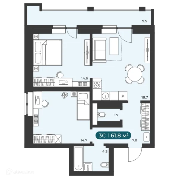 Планировка 3 комн. в ЖК"Черемушки" на Приморской