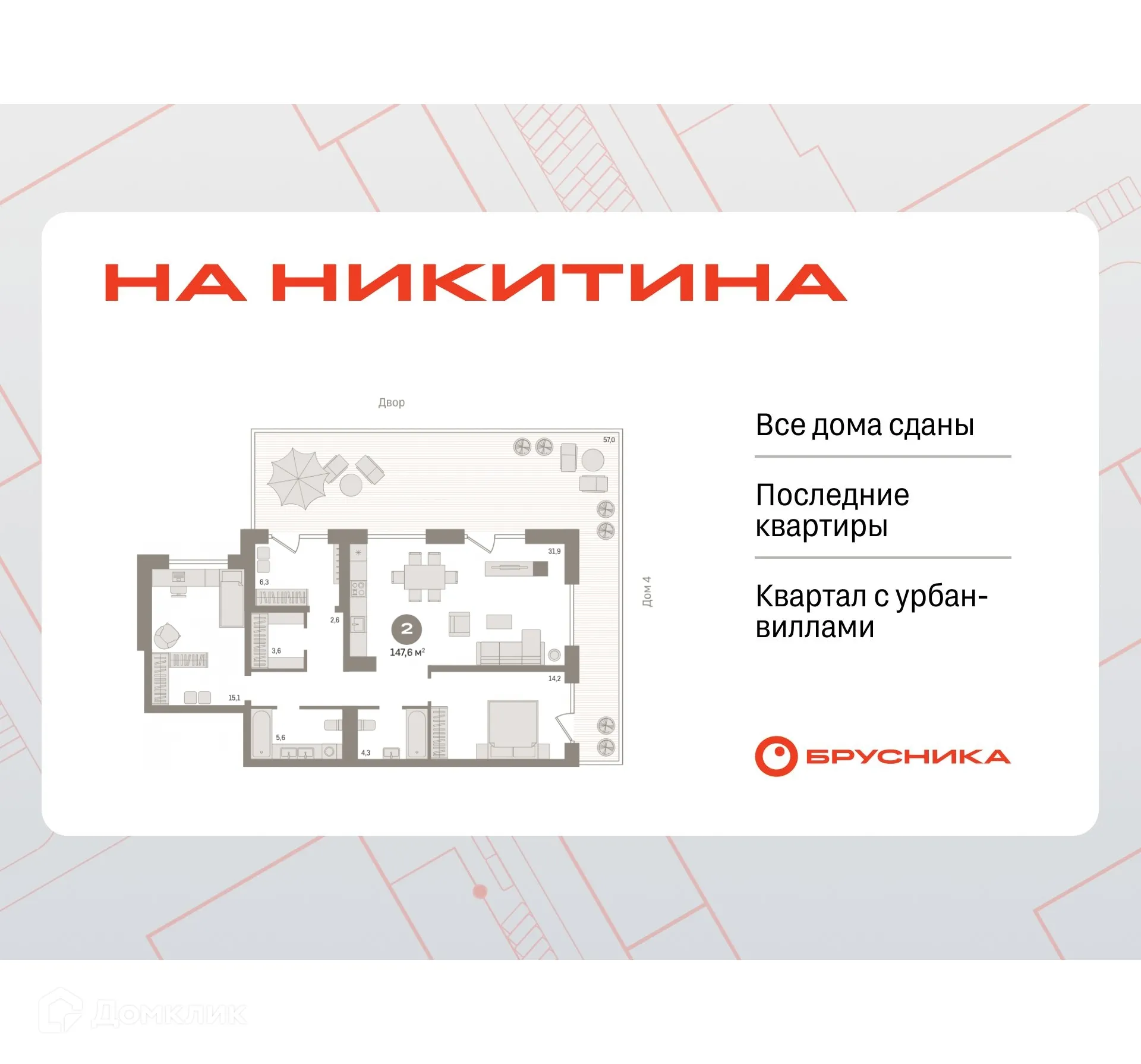 Планировка 2-комнатной квартиры 146.5 м² в ЖК На Никитина, г. Новосибирск — фото 1