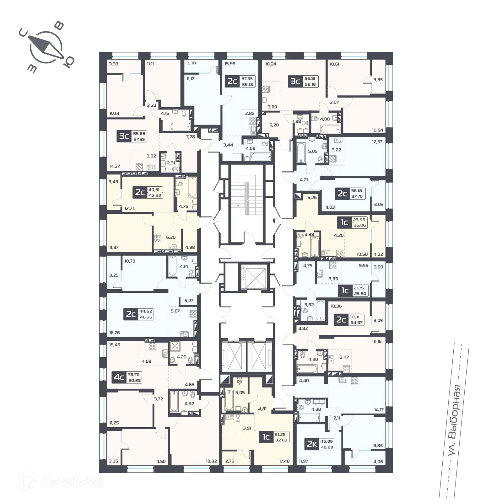 Планировка 2-комнатной квартиры 46.25 м² в ЖК Астон.Геометрия, г. Новосибирск — фото 2