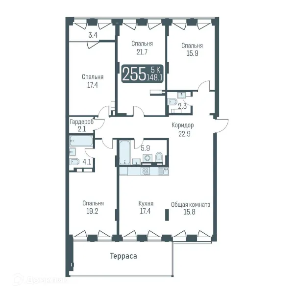 Планировка 5 комн. в ЖК "КВАРТАЛЫ НЕМИРОВИЧА"