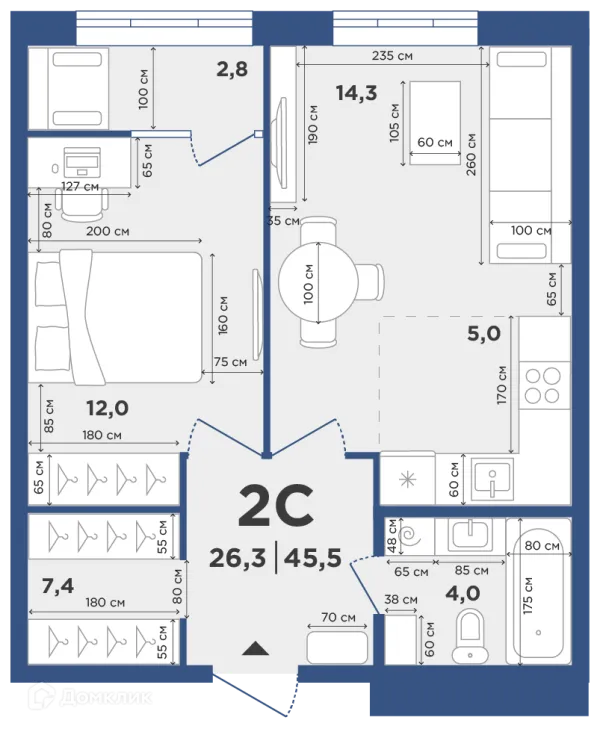 Планировка 2 комн. в ЖК Поколение