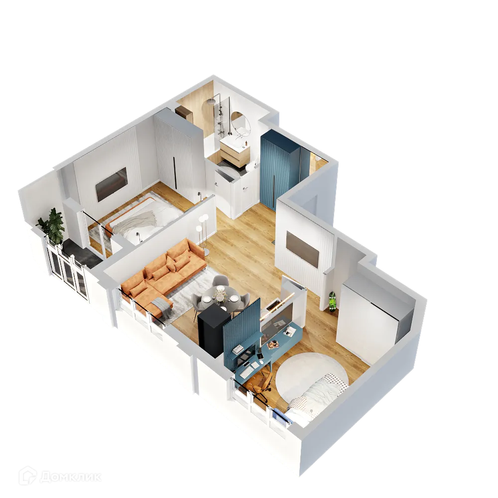 Планировка 3-комнатной квартиры 58.1 м² в ЖК Флагман Холл, г. Новосибирск — фото 2