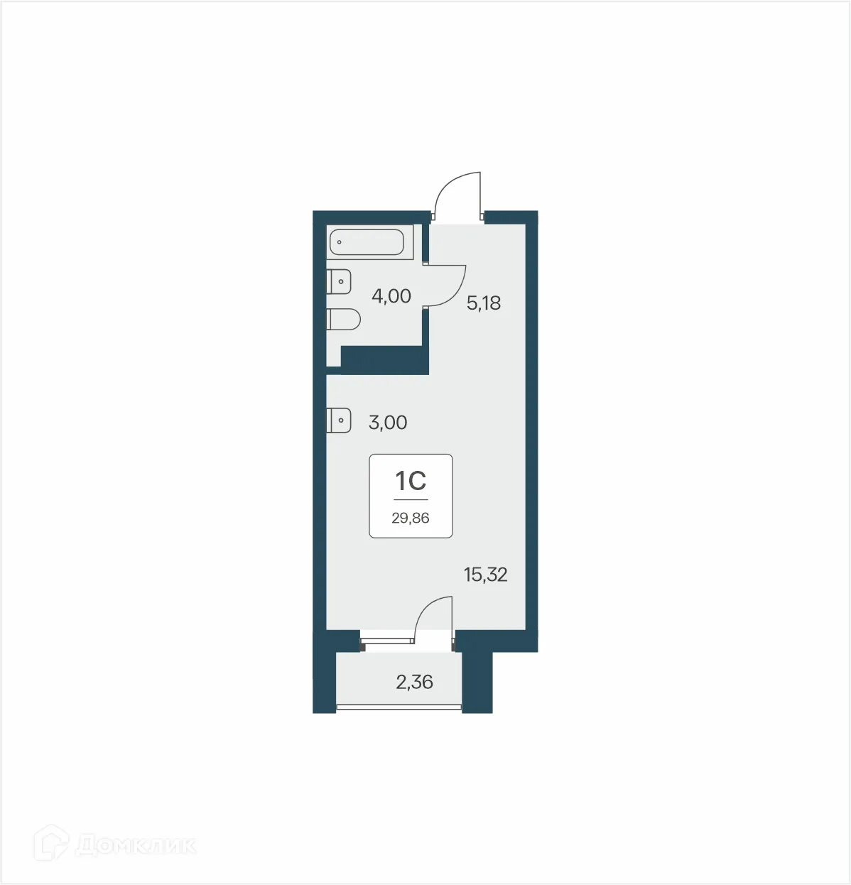 Планировка студии квартиры 29.86 м² в ЖК Тайм Парк Апартаменты, г. Новосибирск — фото 1
