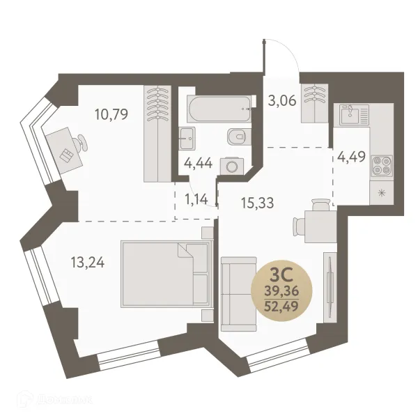 Планировка 3 комн. в ЖК Urban peaks (Урбан пикс)