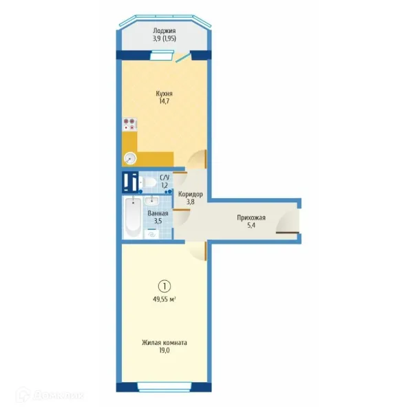 Планировка 1 комн. в ЖК Софийский квартал