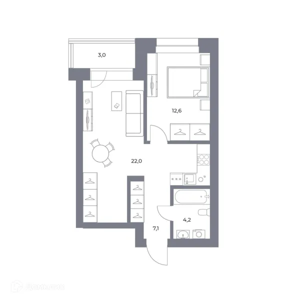 Планировка 1 комн. в ЖК Прованс