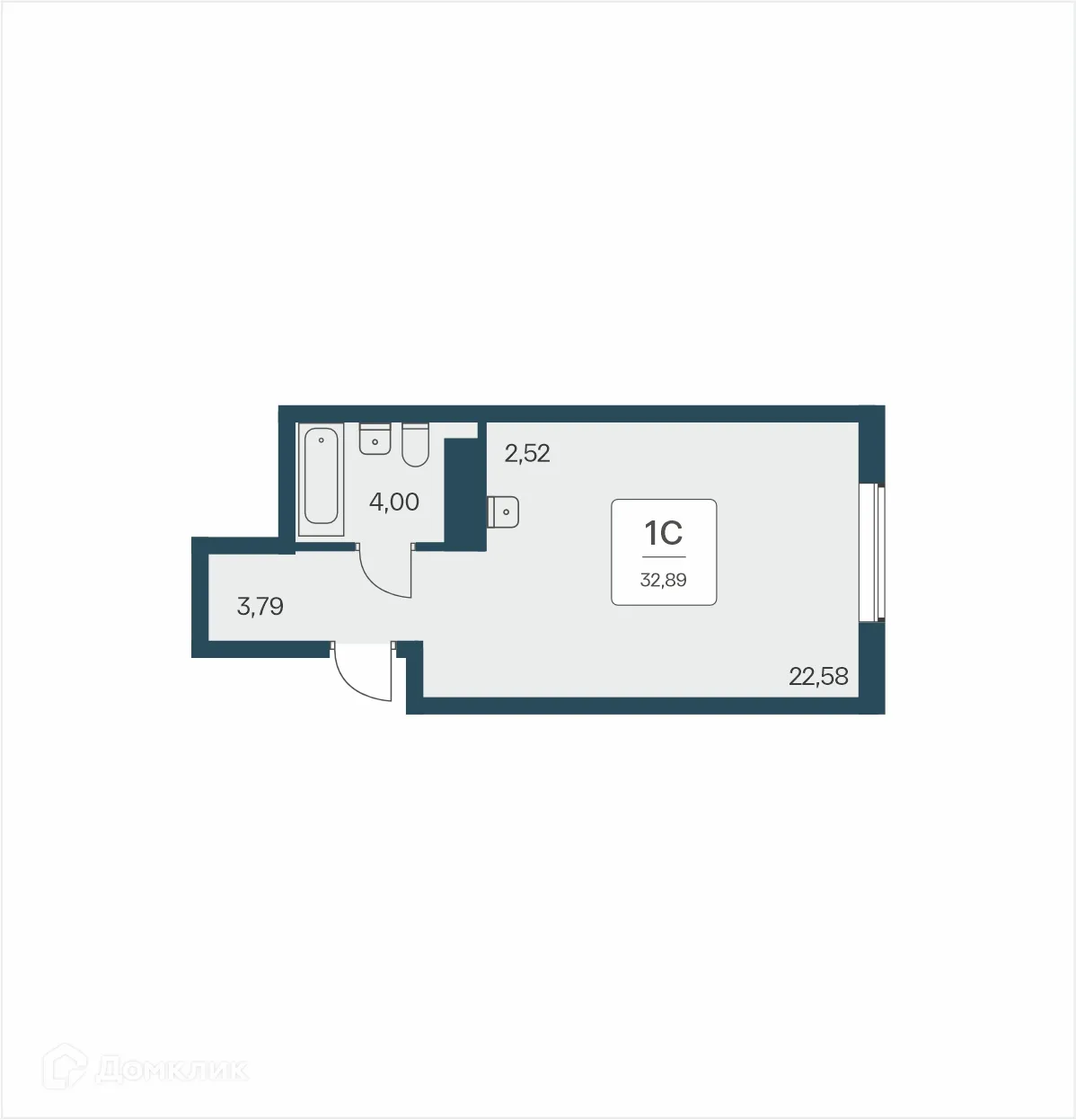 Планировка студии квартиры 32.89 м² в ЖК Тайм Парк Апартаменты, г. Новосибирск — фото 1