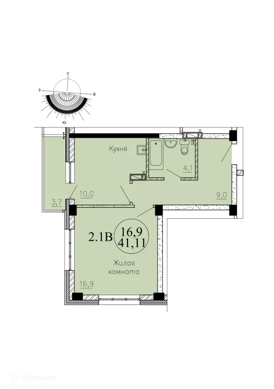 Планировка 1 комн. в ЖК "КрымSKY (Крымский)"