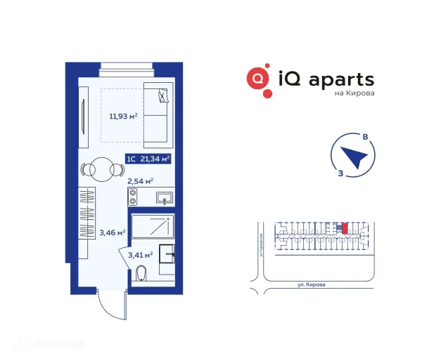 Планировка Студия в IQ aparts (АйКью апартс)