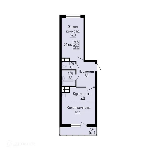 Планировка 2 комн. в ЖК Жилой комплекс  "Матрёшкин двор"