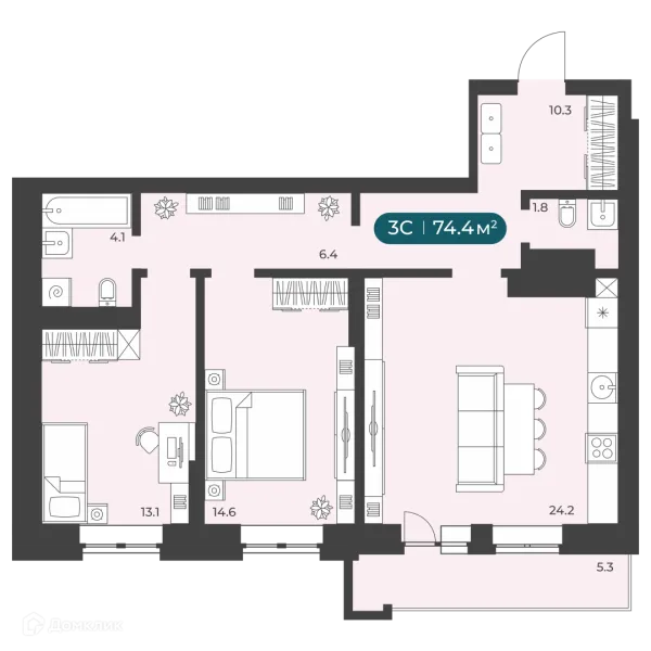 Планировка 3 комн. в ЖК"Черемушки" на Приморской