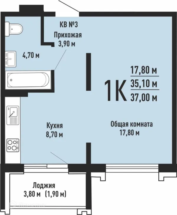 Планировка 1 комн. в ЖК на Невельского