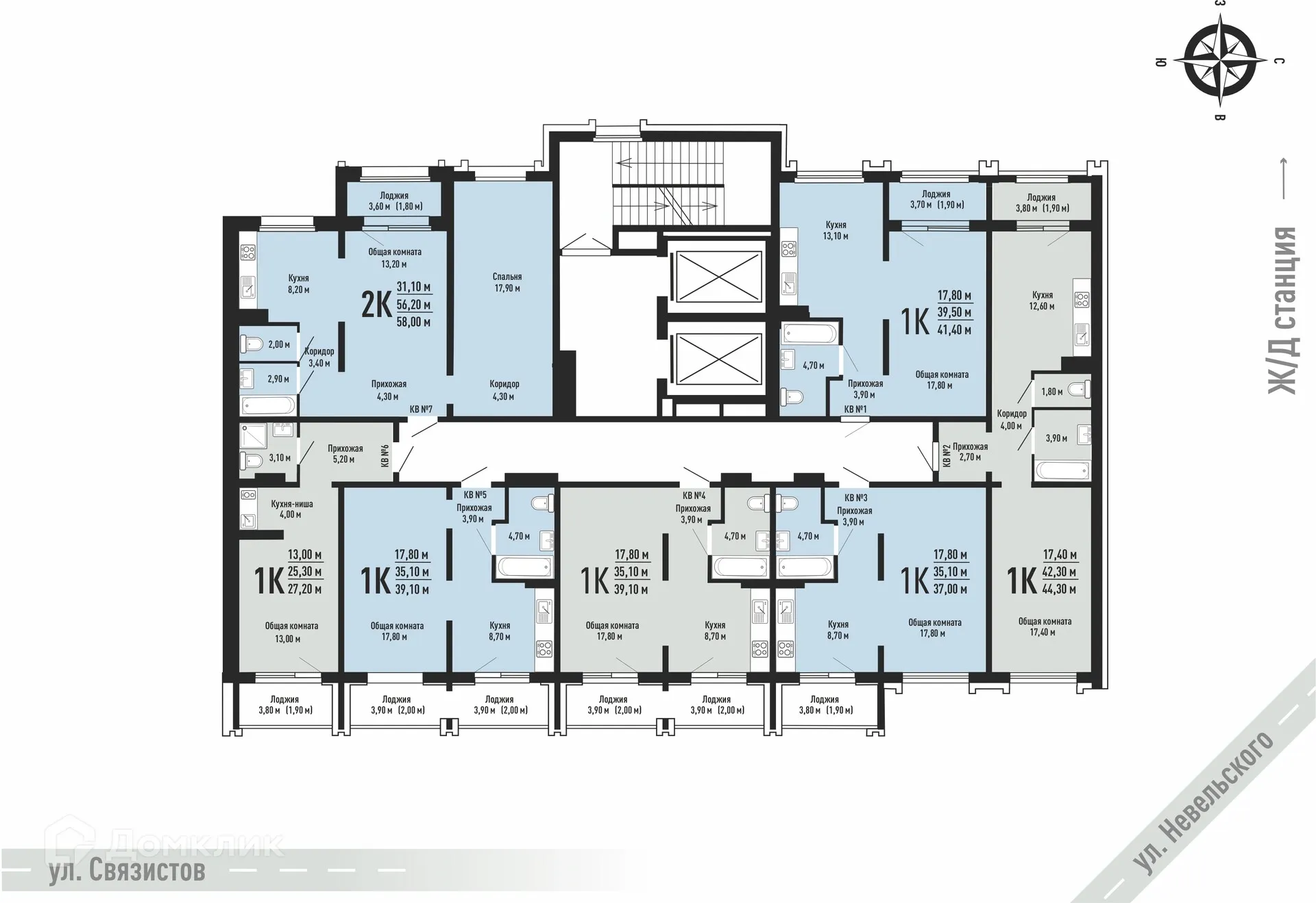 Планировка 1-комнатной квартиры 37 м² в ЖК на Невельского, г. Новосибирск — фото 2