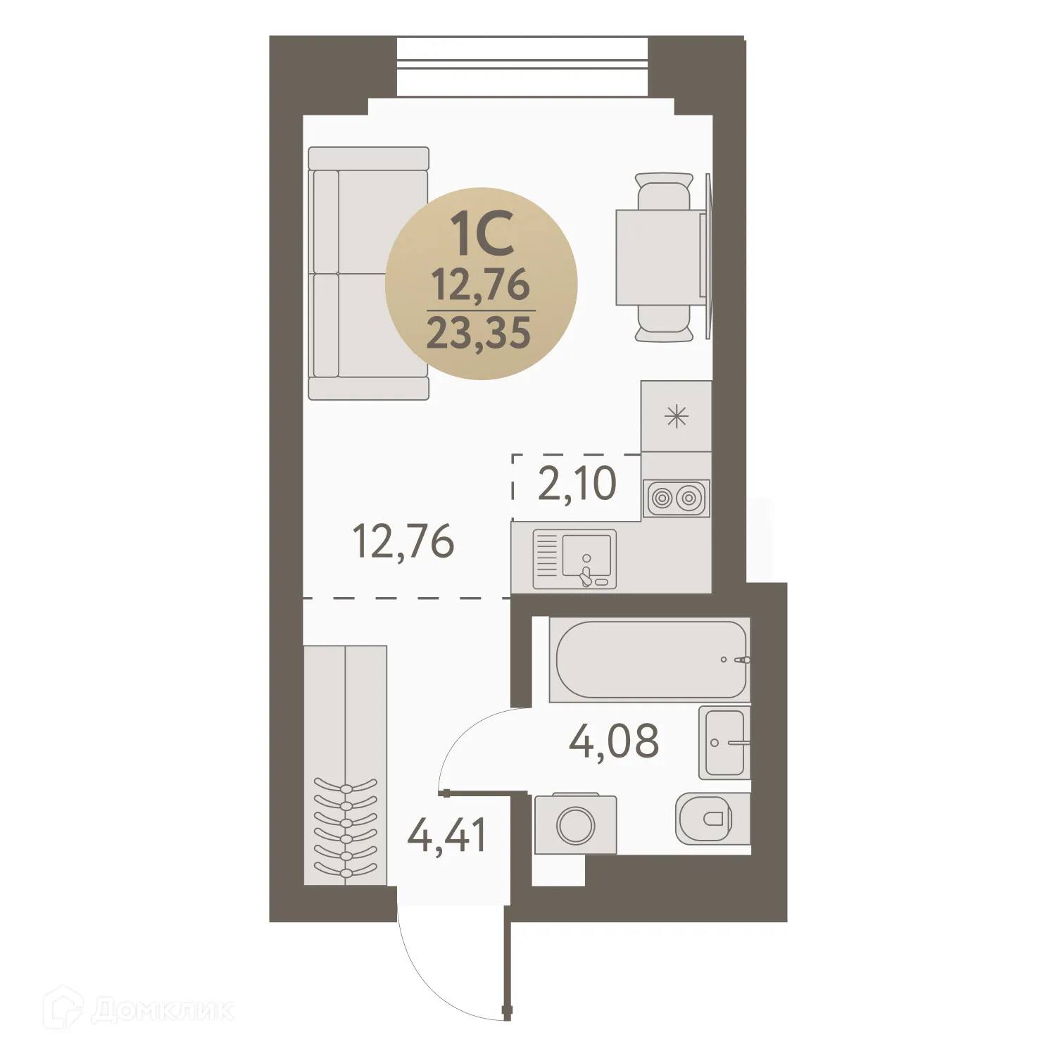Планировка студии квартиры 23.35 м² в ЖК Urban peaks (Урбан пикс), г. Новосибирск — фото 1