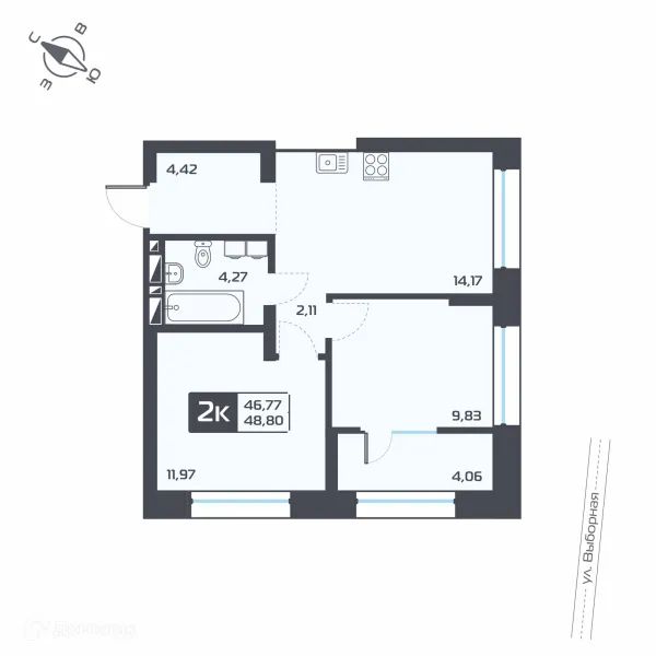 Планировка 2 комн. в ЖК Астон.Геометрия