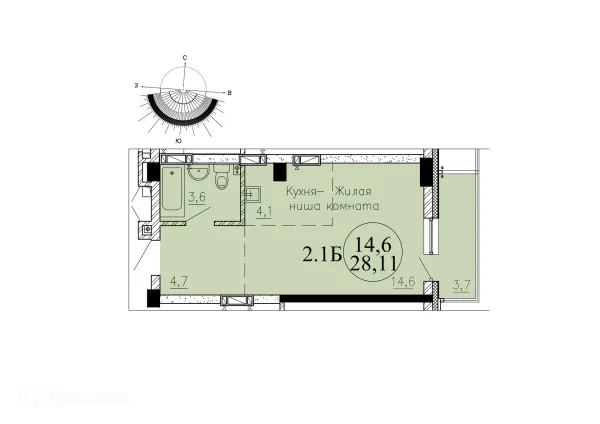 Планировка Студия в ЖК "КрымSKY (Крымский)"