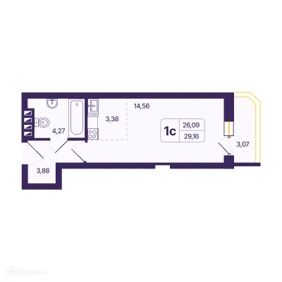 Планировка студии квартиры 27.65 м² в ЖК Астон. Шесть звезд, г. Новосибирск — фото 1