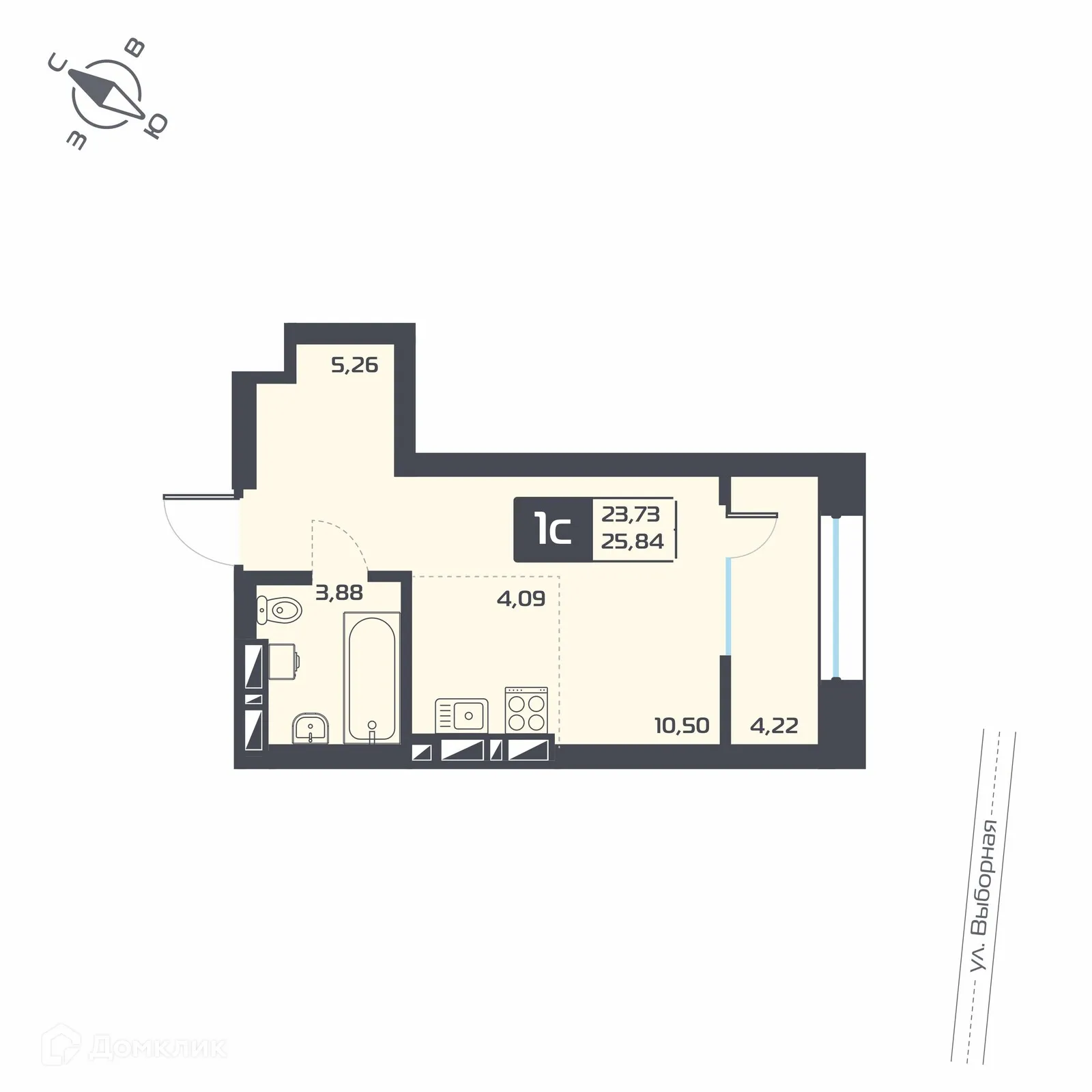 Планировка 1-комнатной квартиры 25.84 м² в ЖК Астон.Геометрия, г. Новосибирск — фото 1