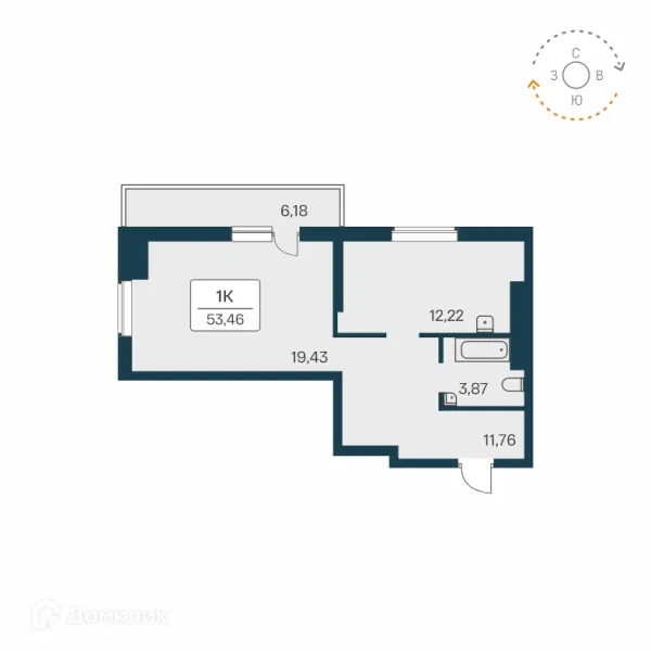 Планировка 1 комн. в ЖК Расцветай на Зорге