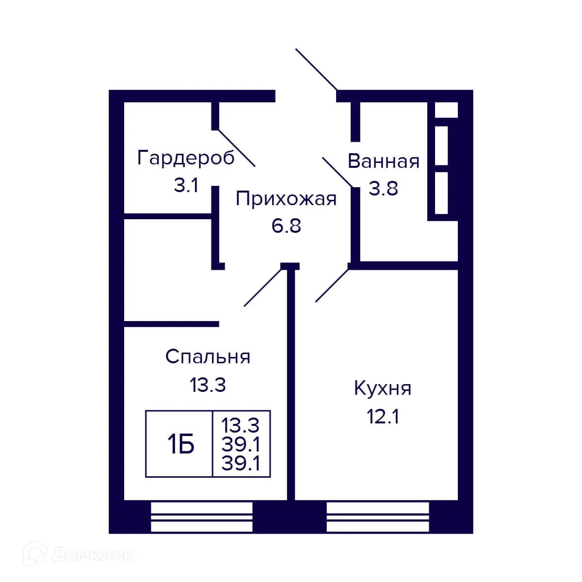 Планировка 1-комнатной квартиры 39.1 м² в ЖК Citatum (Цитатум), г. Новосибирск — фото 1