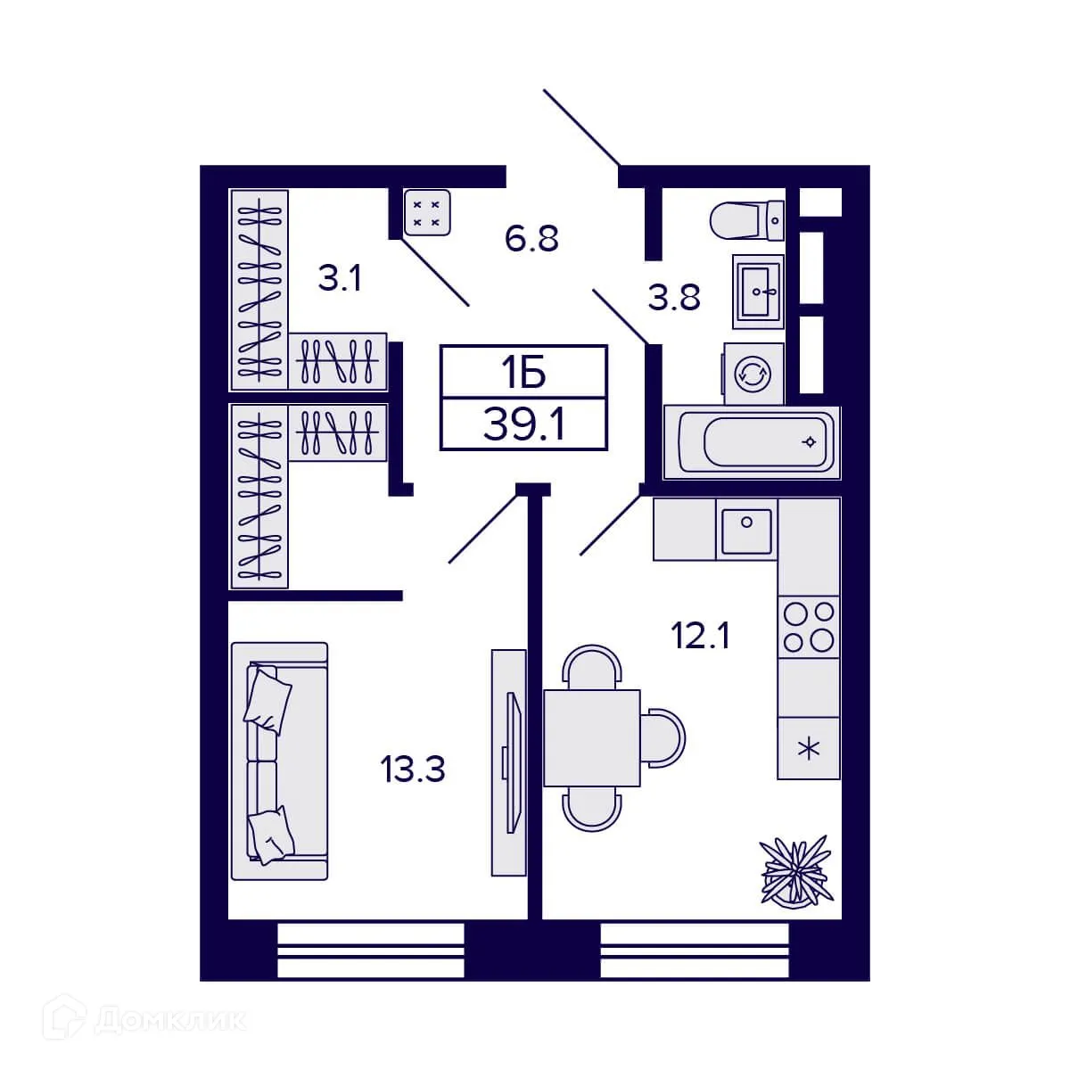 Планировка 1-комнатной квартиры 39.1 м² в ЖК Citatum (Цитатум), г. Новосибирск — фото 2