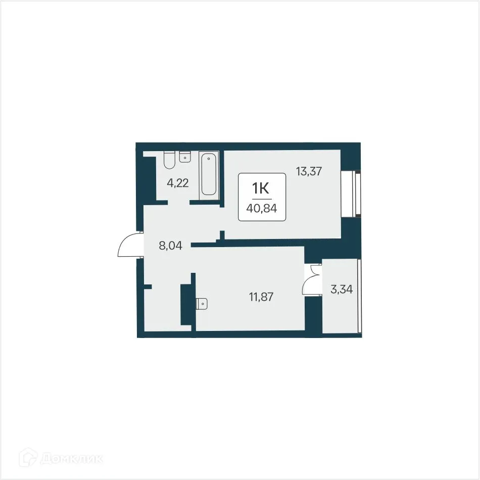 Планировка 1-комнатной квартиры 40.84 м² в ЖК Сакура парк, г. Новосибирск — фото 1