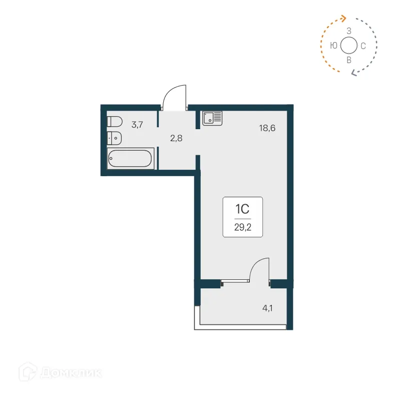 Планировка студии квартиры 29.2 м² в ЖК Квартал на Игарской, г. Новосибирск — фото 1