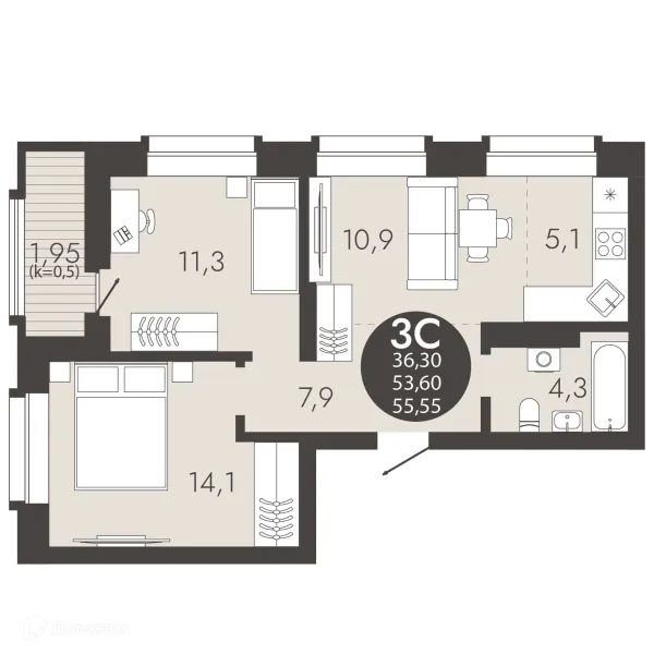 Планировка 3 комн. в ЖК Флагман Холл