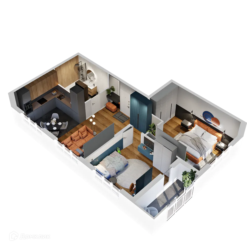 Планировка 3-комнатной квартиры 55.55 м² в ЖК Флагман Холл, г. Новосибирск — фото 2