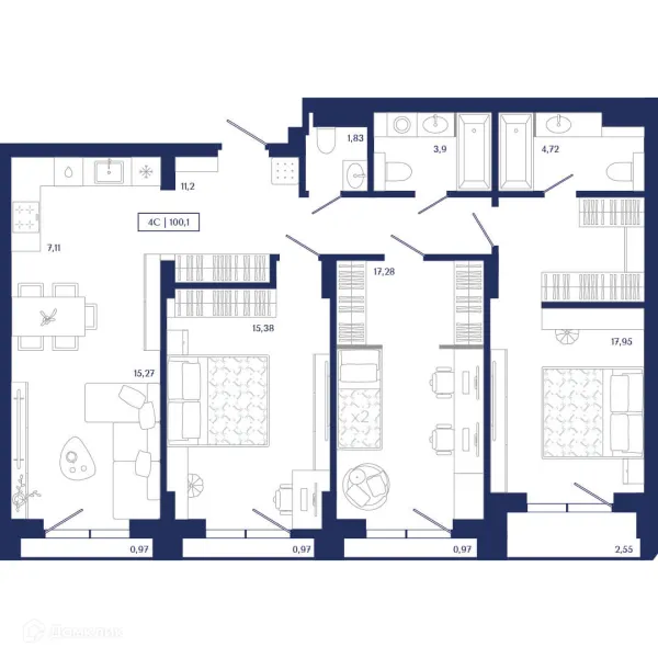 Планировка 4 комн. в ЖК Unity Center (Юнити Центр)