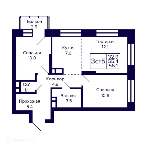 Планировка 3 комн. в ЖК Citatum (Цитатум)