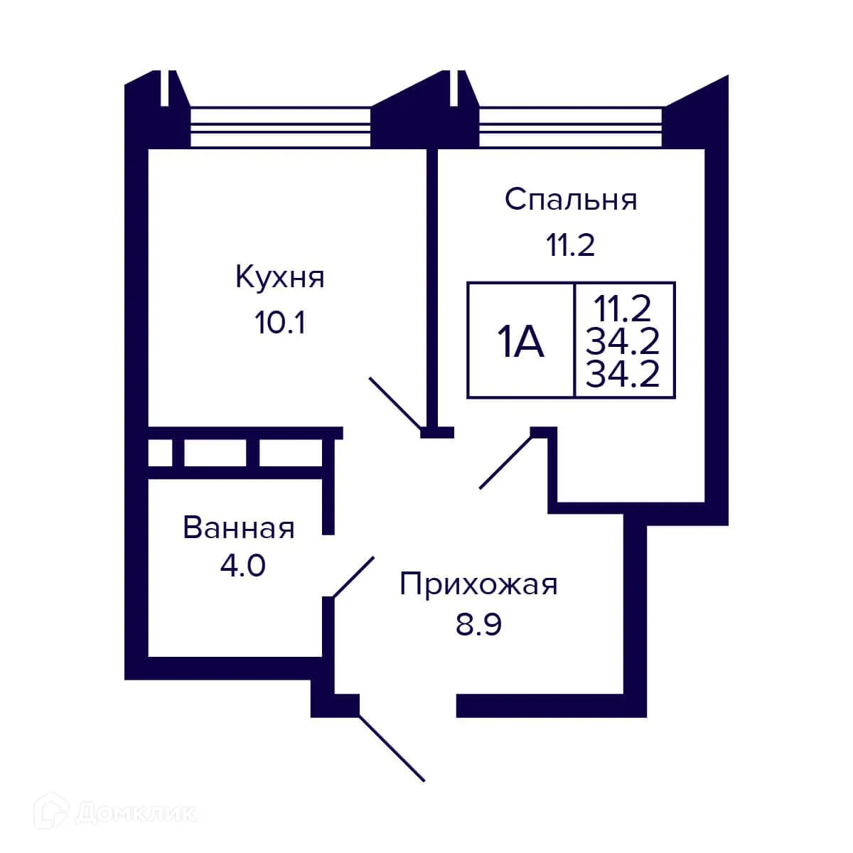 Планировка 1-комнатной квартиры 34.2 м² в ЖК Citatum (Цитатум), г. Новосибирск — фото 1