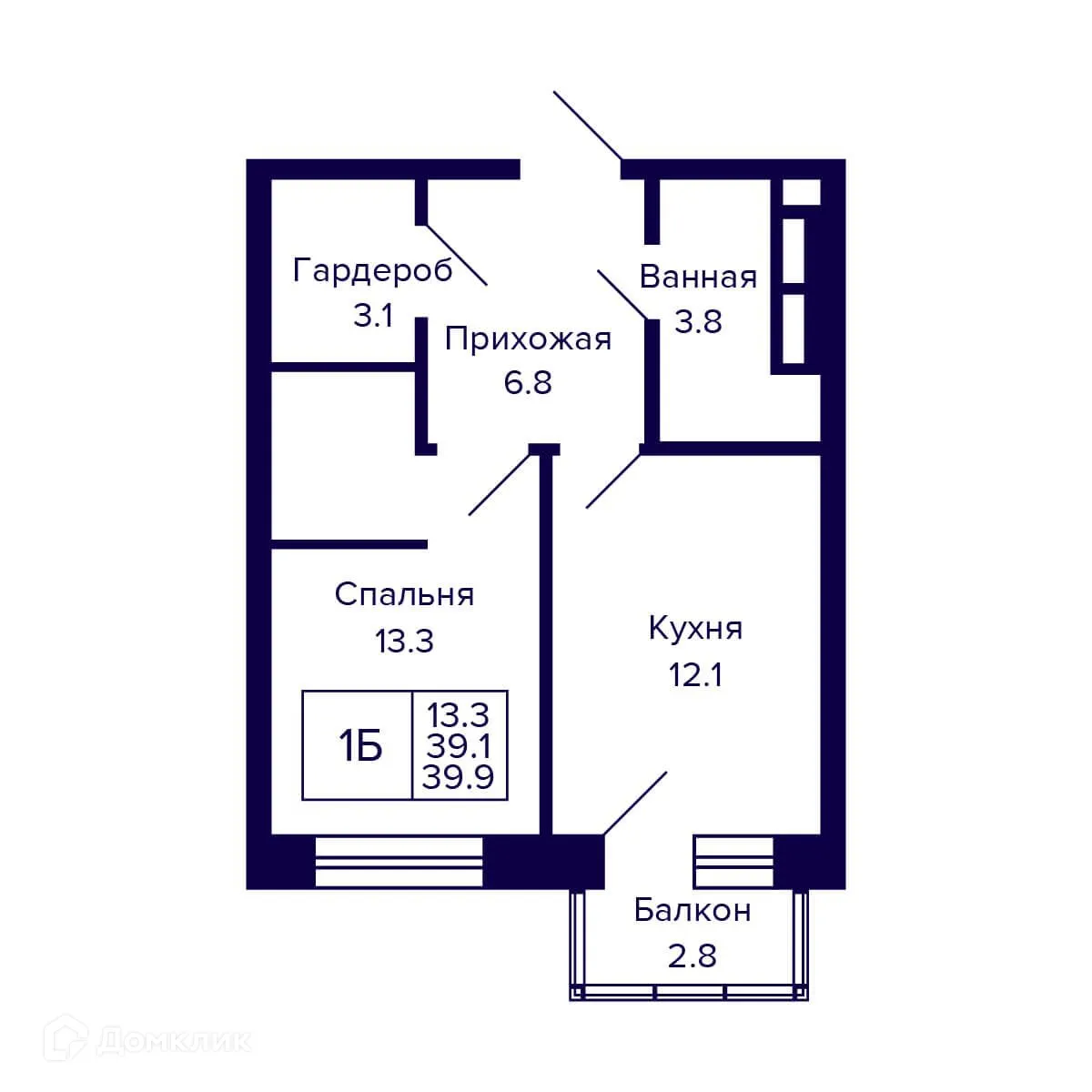 Планировка 1-комнатной квартиры 39.9 м² в ЖК Citatum (Цитатум), г. Новосибирск — фото 1