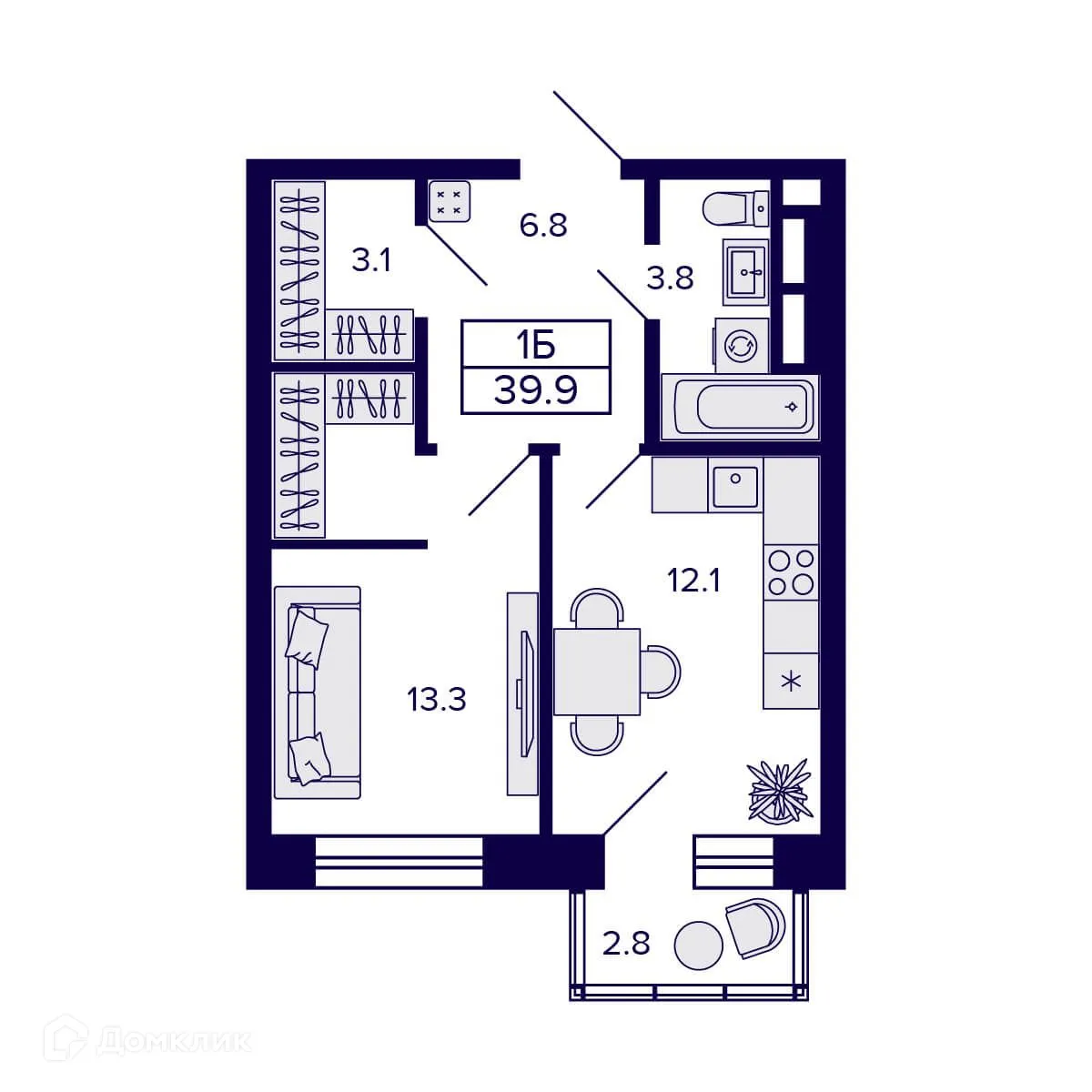Планировка 1-комнатной квартиры 39.9 м² в ЖК Citatum (Цитатум), г. Новосибирск — фото 2