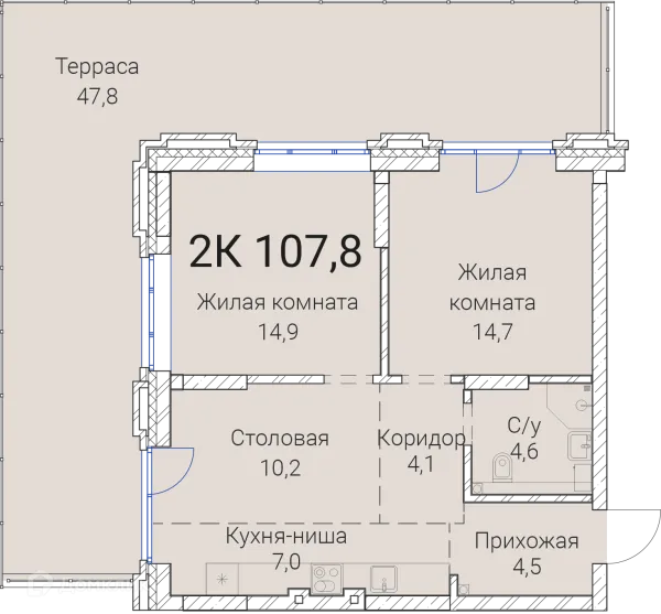 Планировка 2 комн. в ЖК Тайм Сквер