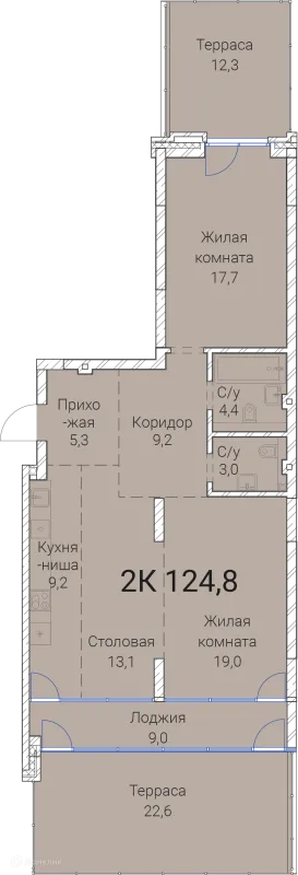 Планировка 2 комн. в ЖК Тайм Сквер