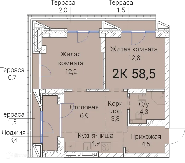 Планировка 2 комн. в ЖК Тайм Сквер