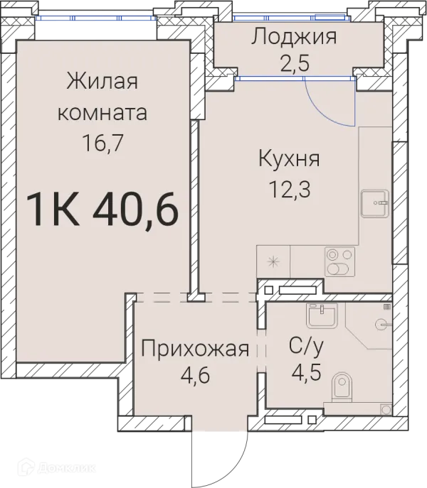 Планировка 1 комн. в ЖК Тайм Сквер
