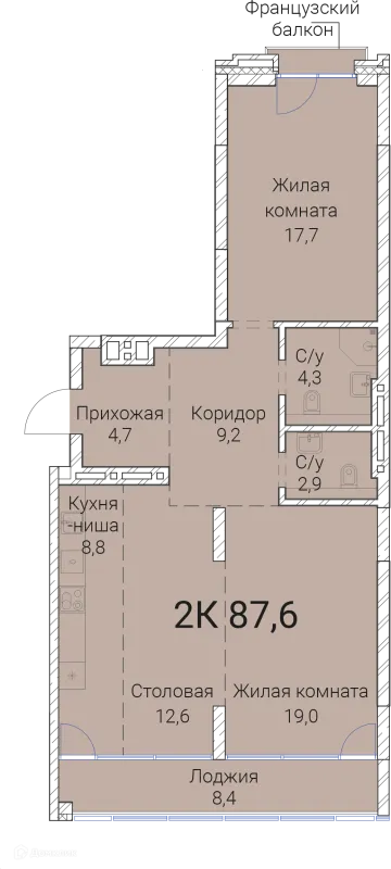 Планировка 2 комн. в ЖК Тайм Сквер