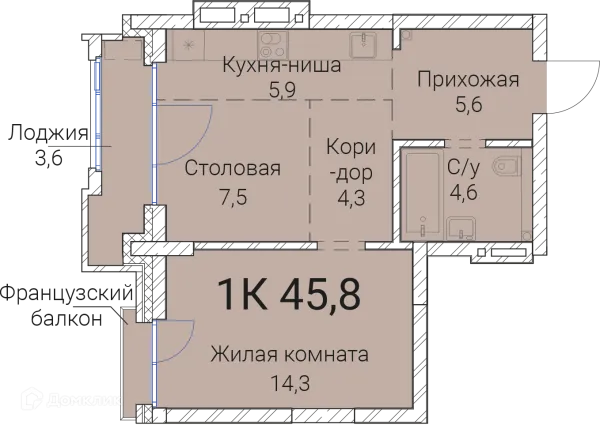 Планировка 1 комн. в ЖК Тайм Сквер