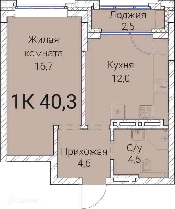 Планировка 1 комн. в ЖК Тайм Сквер