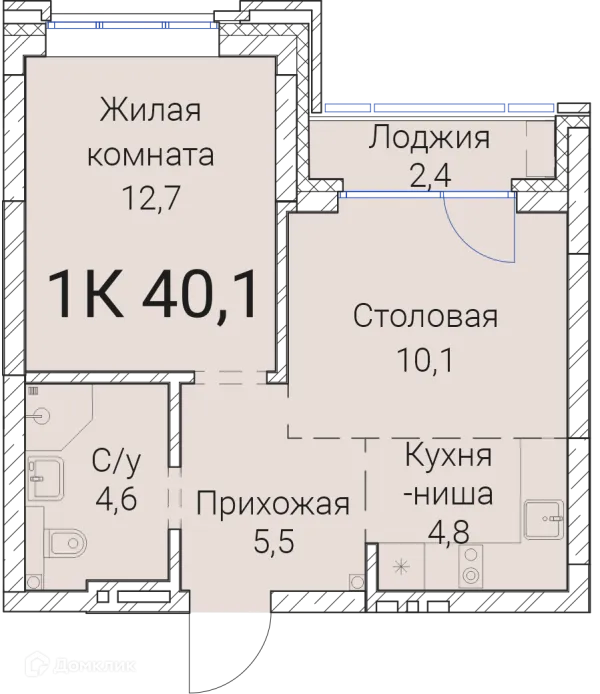Планировка 1 комн. в ЖК Тайм Сквер
