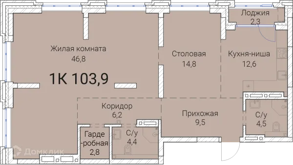 Планировка 1 комн. в ЖК Тайм Сквер