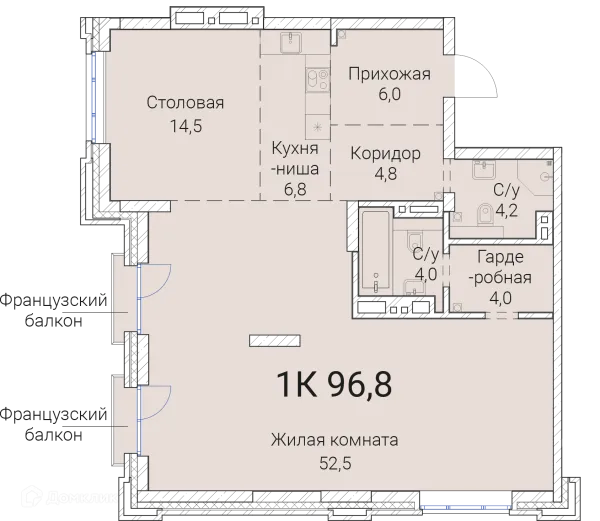 Планировка 1 комн. в ЖК Тайм Сквер