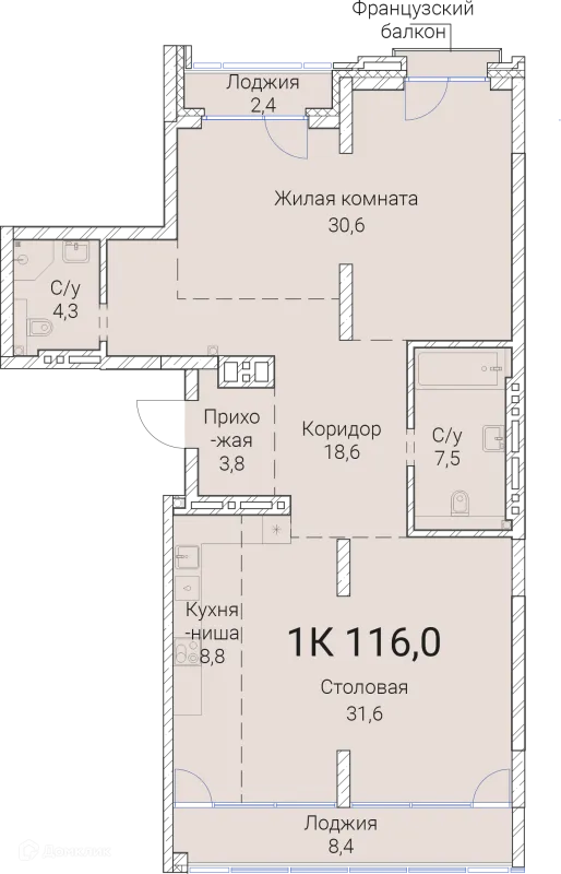 Планировка 1 комн. в ЖК Тайм Сквер